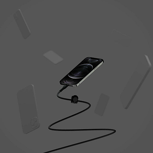 Кабель USB-C > Lightning зарядка/синхронизация Belkin 1м, Type-C, плетеный, силиконовый, с ремешком на магните, черный