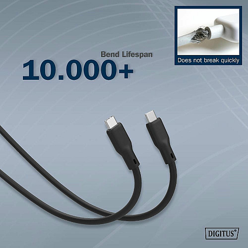 Кабель DIGITUS USB-C зарядка/синхронизации, USB 4.0 Gen 3, 40G, 240W, 8K, силиконовый, 1м, черный