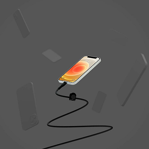 Кабель USB-A > Lightning подзарядка/синхронизация Belkin 1м, плетеный, силиконовый, с ремешком на магните, черный