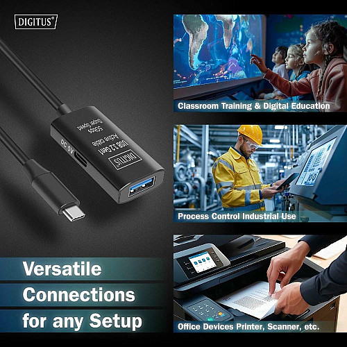 Удлинитель DIGITUS USB 3.2 Gen1 Active Cable 5G, C/M-A/F, 10м, черный