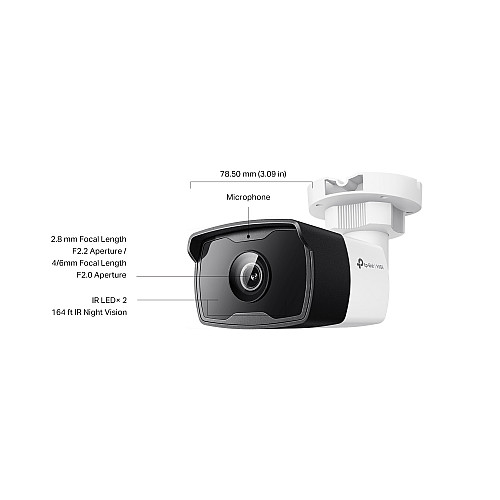IP-Камера TP-LINK VIGI C340I-2.8mm, PoE, 4 Мп, 2.8 мм, H.265+, IP67, Bullet, ІЧ нічне бачення, зовнішня, вбудований мікрофон