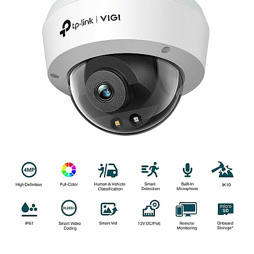 IP-камера TP-LINK VIGI C240-4, PoE, 4Мп, 4 мм, H265+, IP66, Turret, цветное ночное видение, внутренняя