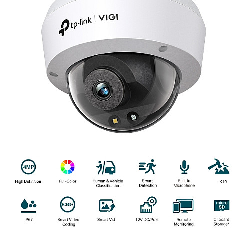 IP-камера TP-LINK VIGI C240-2.8, PoE, 4Мп, 2,8мм, H265+, IP66, Turret, цветное ночное видение, внутренняя
