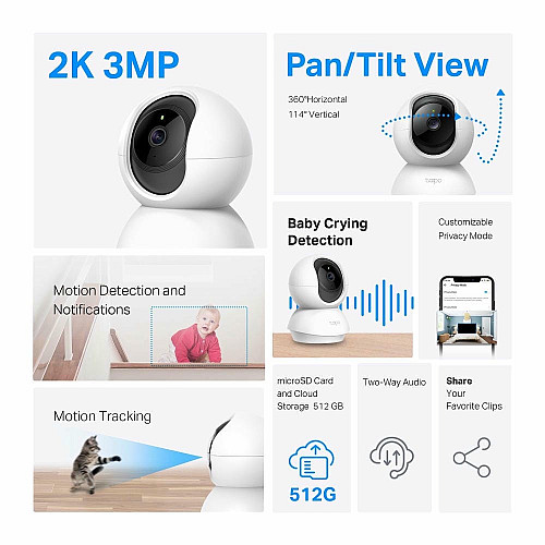 IP-камера TP-LINK Tapo C210P2 3MP N300 microSD motion detection