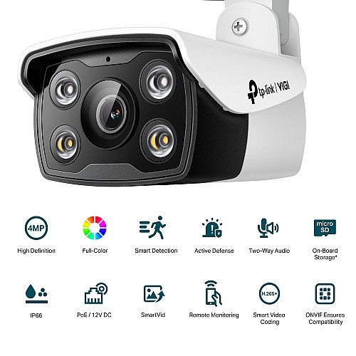 IP-камера TP-LINK VIGI C340-4, PoE, 4Мп, 4 мм, H265+, IP66, Bullet, цветное ночное видение, внешняя