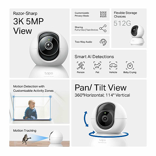 IP-Камера TP-LINK Tapo C230 3MP N300 microSD motion detection 360° mic