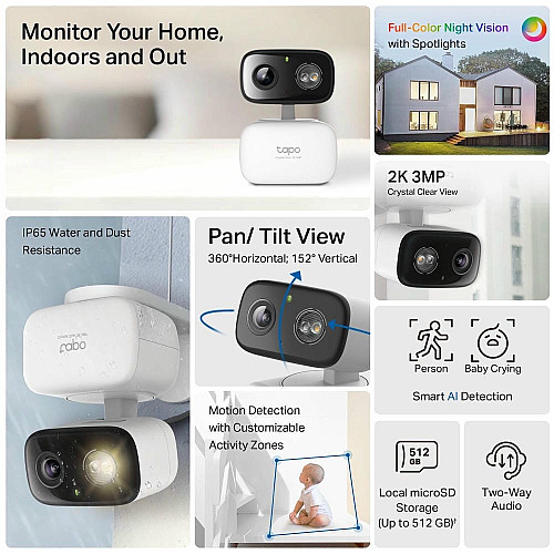 IP-камера TP-LINK Tapo C216 3MP N300 microSD motion detection. внешняя/внутренняя, AI
