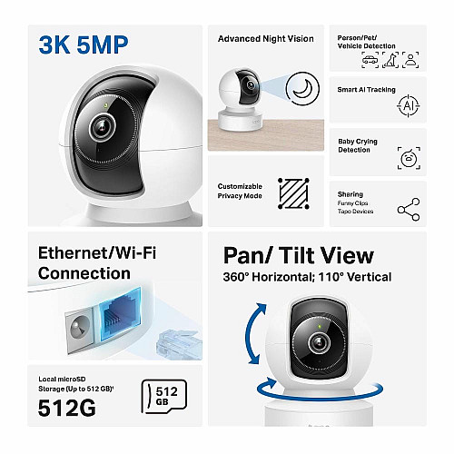 IP-Камера TP-LINK Tapo C232 5MP N300 microSD motion detection. AI