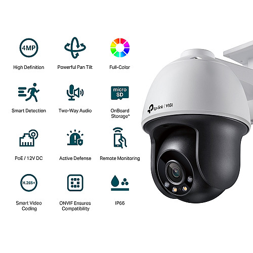 IP-Камера TP-LINK VIGI C540-4, PoE, 4Мп, 4 мм, H265+, IP66, Dome, кольорове нічне бачення, зовнішня