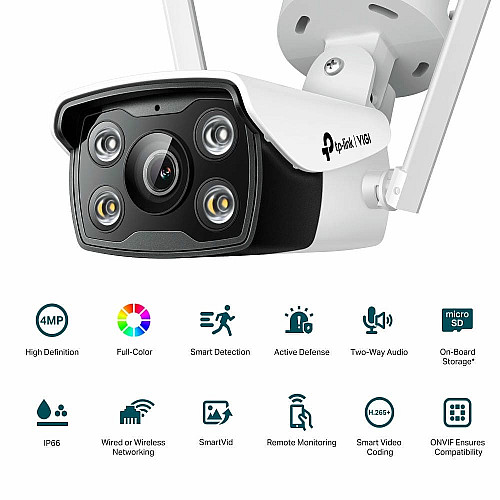 IP-камера TP-LINK VIGI С340-W-4, PoE, 4Мп, 4 мм, Wi-Fi, H265+, IP66, Bullet, цветное ночное видение, внешняя