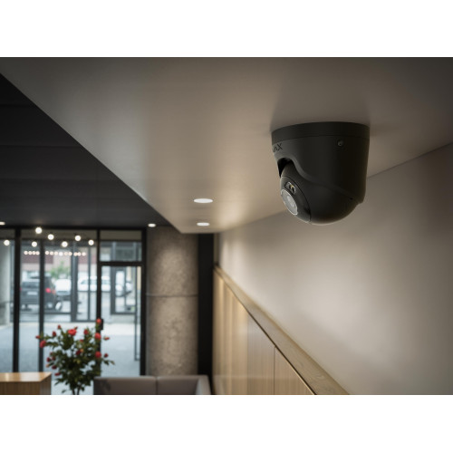 IP-Камера дротова Ajax TurretCam HL black, 8мп, 4мм, гібридне підсвічування IR 50м, білий Led 50м, Poe, True WDR, IP 65, ІЧ 50м, аудіо, 75° до 85°, купольна, чорна