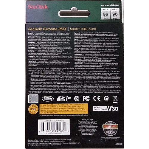 Карта пам'яті SanDisk SD   32GB C10 UHS-I U3 R100/W90MB/s Extreme Pro V30