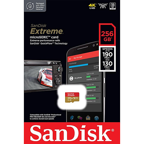 Карта памяти SanDisk microSD 256GB C10 UHS-I U3 R190/W130MB/s Extreme V30