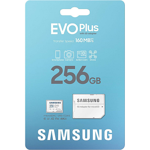 Карта пам'яті Samsung microSD 256GB C10 UHS-I  R130MB/s Evo Plus + SD