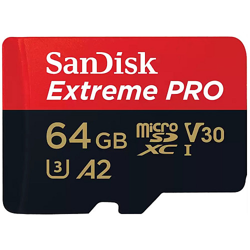 Карта пам'яті SanDisk microSD   64GB C10 UHS-I U3 R200/W90MB/s Extreme Pro V30 + SD