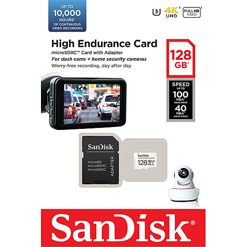Карта пам'яті SanDisk microSD  128GB C10 UHS-I U3 V30 R100/W40MB/s High Endurance