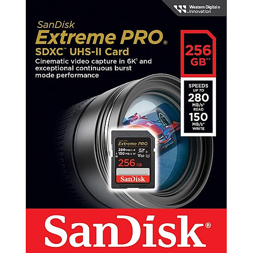 Карта пам'яті SanDisk SD  256GB C10 UHS-II U3 R280/W150MB/s Extreme Pro V60