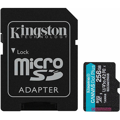 Карта памяти Kingston microSD 256GB C10 UHS-I U3 A2 V30 R200/W160MB/s + SD