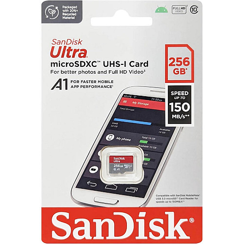 Карта пам'яті SanDisk microSD  256GB C10 UHS-I R150MB/s Ultra
