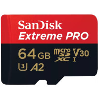 Карта пам'яті SanDisk microSD   64GB C10 UHS-I U3 R200/W90MB/s Extreme Pro V30 + SD