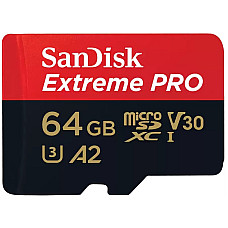 Карта пам'яті SanDisk microSD   64GB C10 UHS-I U3 R200/W90MB/s Extreme Pro V30 + SD