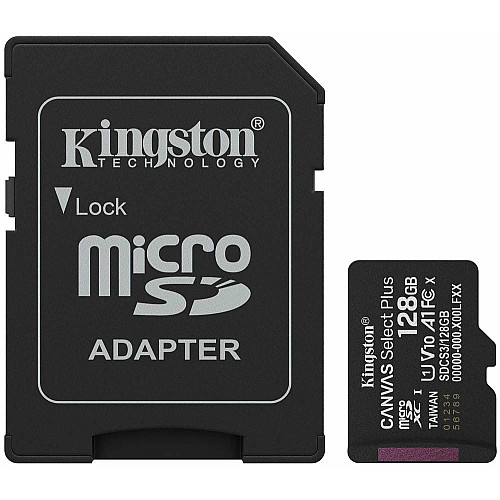 Карта пам'яті Kingston microSD  128GB C10 UHS-I A1 V10 R150MB/s + SD