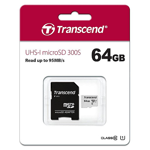Карта памяти Transcend microSD 64GB C10 UHS-I R100/W20MB/s + SD