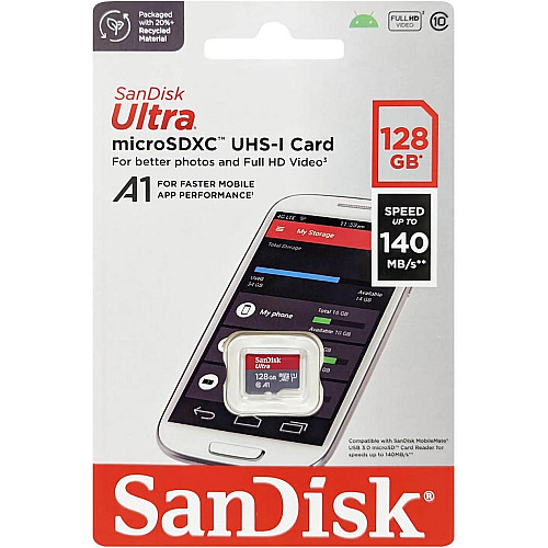Карта пам'яті SanDisk microSD  128GB C10 UHS-I R140MB/s Ultra