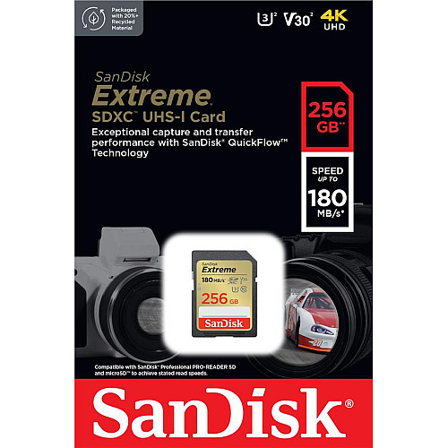 Карта пам'яті SanDisk SD  256GB C10 UHS-I U3 R180/W130MB/s Extreme V30