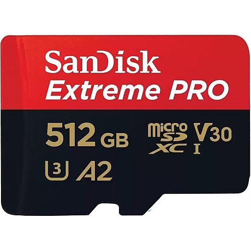 Карта памяти SanDisk microSD 512GB C10 UHS-I U3 R200/W140MB/s Extreme Pro V30+SD