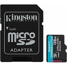Карта пам'яті Kingston microSD  128GB C10 UHS-I U3 A2 V30 R200/W100MB/s + SD