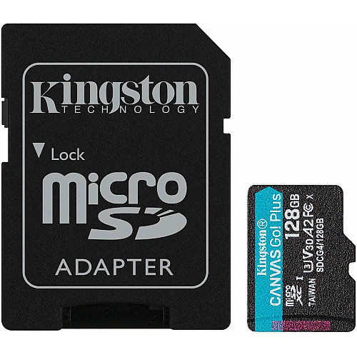 Карта пам'яті Kingston microSD  128GB C10 UHS-I U3 A2 V30 R200/W100MB/s + SD
