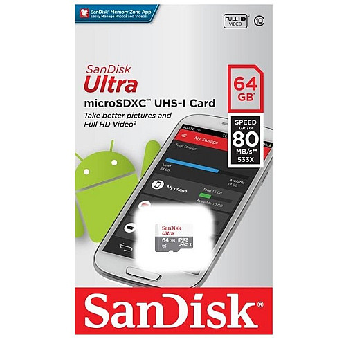 Карта пам'яті SanDisk microSD   64GB C10 UHS-I R100MB/s Ultra