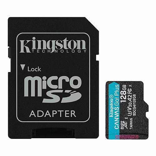 Карта пам'яті Kingston microSD  128GB C10 UHS-I U3 A2 V30 R200/W100MB/s + SD