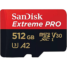Карта пам'яті SanDisk microSD  512GB C10 UHS-I U3 R200/W140MB/s Extreme Pro V30 + SD