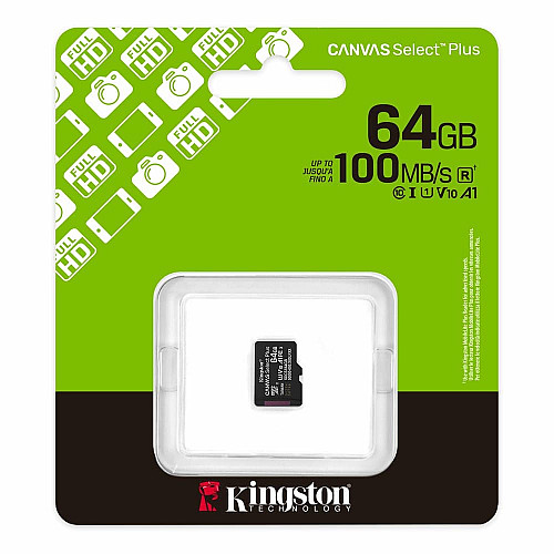 Карта пам'яті Kingston microSD   64GB C10 UHS-I A1 V10 R100MB/s