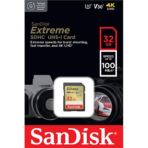 Карта пам'яті SanDisk SD   32GB C10 UHS-I U3 R100/W60MB/s Extreme V30