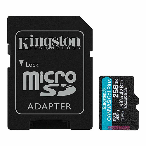 Карта памяти Kingston microSD 256GB C10 UHS-I U3 A2 V30 R200/W160MB/s + SD