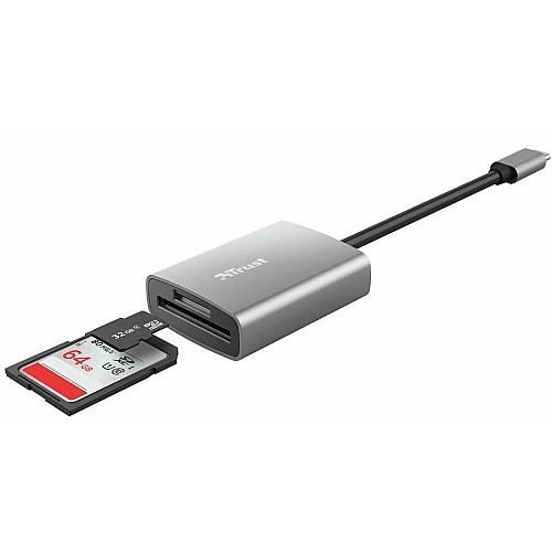 Кардидер Trust Dalyx USB-С > SD/microSD, Алюминий, 0.08м, Серый