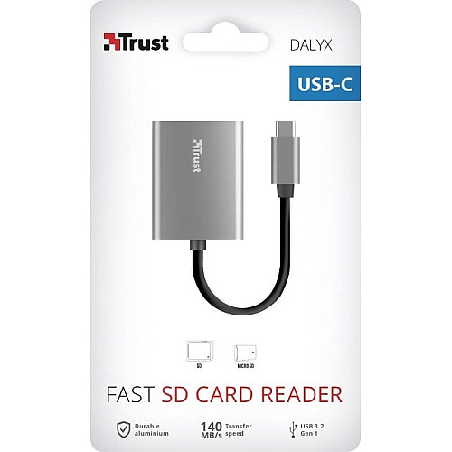 Кардидер Trust Dalyx USB-С > SD/microSD, Алюминий, 0.08м, Серый