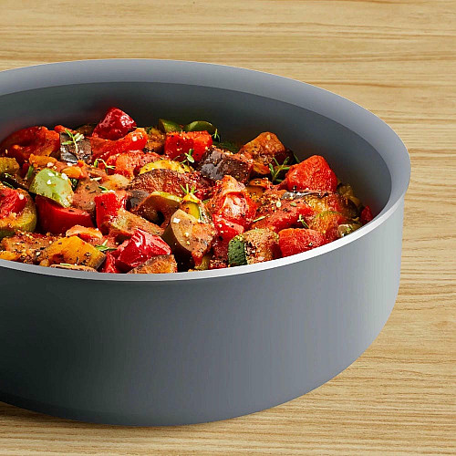 Сотейник Tefal Halo, 24см, с крышкой, алюминий, бакелит, стекло, серый