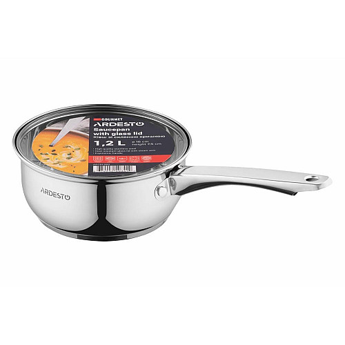 Ковш со стеклянной крышкой ARDESTO Gemini Gourmet Aosta, 1.2л, нержавеющая сталь
