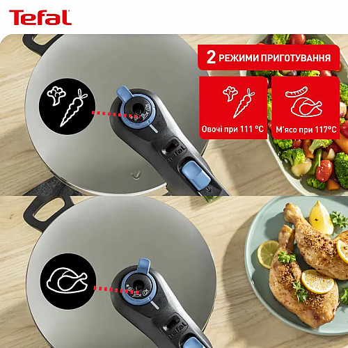 Скороварка Tefal Secure Trendy, 4л, с паровой корзинкой, нержавеющая сталь, пластик