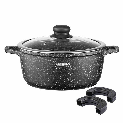 Кастрюля со стеклянной крышкой ARDESTO Gemini Anzio, 5л, алюминий, черный
