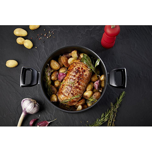 Кастрюля с крышкой Tefal Unlimited, 24см, 5.3л, алюминий, бакелит, стекло, черный