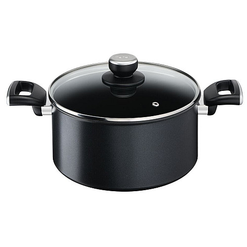 Кастрюля с крышкой Tefal Unlimited, 24см, 5.3л, алюминий, бакелит, стекло, черный