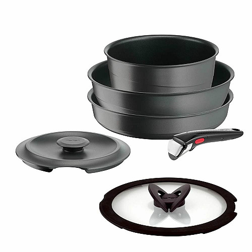 Набор посуды Tefal Ingenio Inspiration, 6 предметов, алюминий, стекло, бакелит, черный