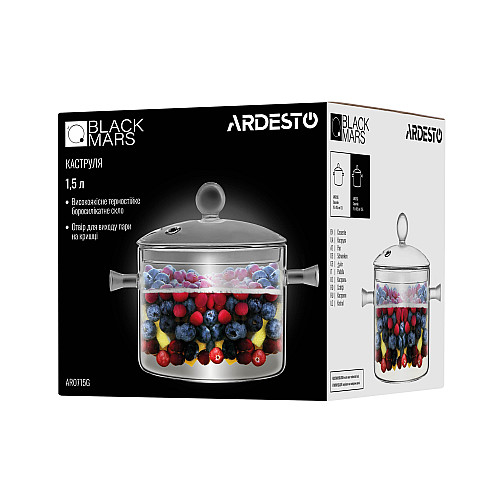 Каструля з кришкою ARDESTO Black Mars 1.5л, боросилікатне скло