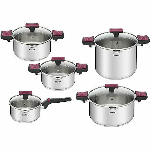 Набір посуду Tefal Cook&Clip, 10предметів, нержавіюча сталь,бакеліт, скло