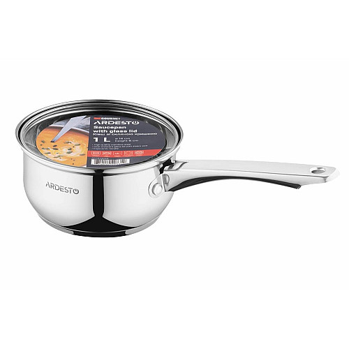 Ковш со стеклянной крышкой ARDESTO Gemini Gourmet Spoleto, 1л, нержавеющая сталь